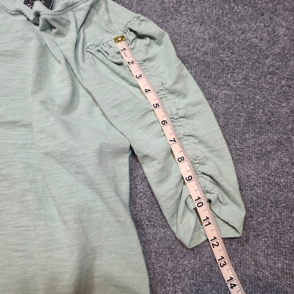 Oak & Trellis Womens M Sage Green Slub Knit Ruched Puff 3/4 Sleeve Crew Neck Top - Picture 11 of 12